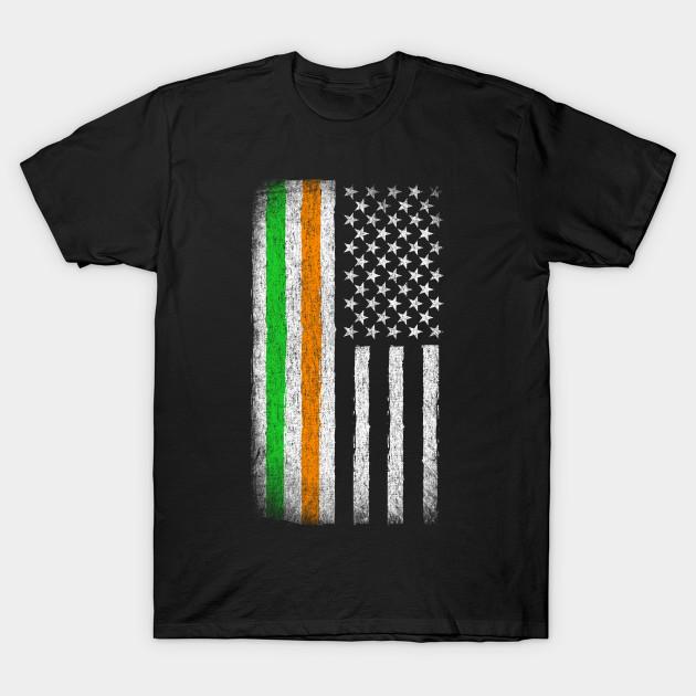 Men Black Print T-shirt Irish American Heritage Pride Flag Vintage No-Cut Transfer Paper Print Cotton Tshirt 4XL