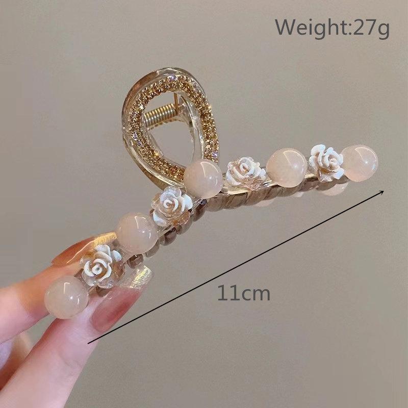 Korean Camellia Cat s Eye Hairpin: Women s Summer Updo Clip with Small Rose Flowers