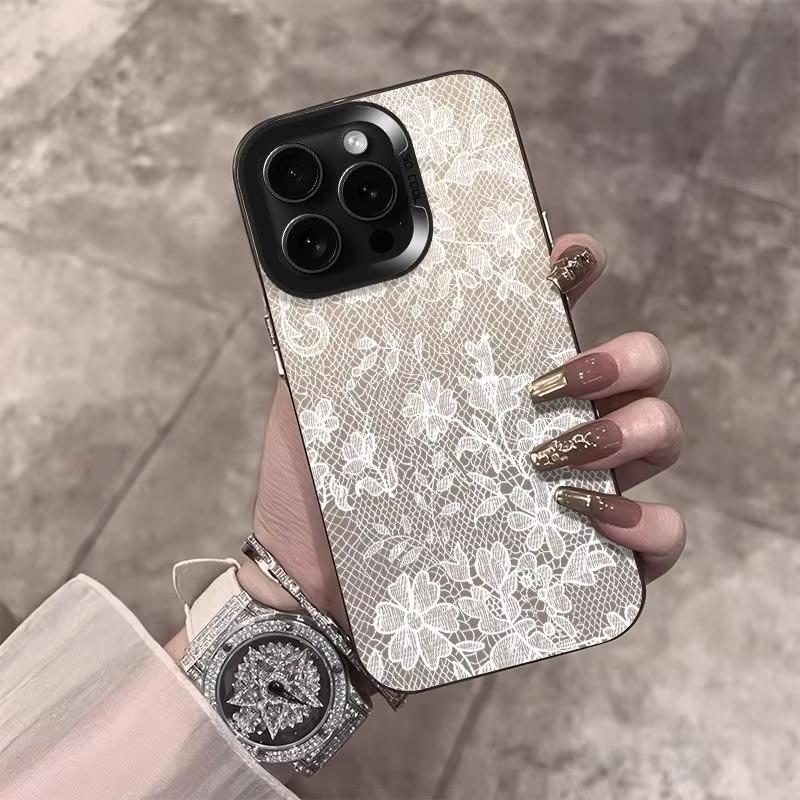 Weiße Spitze Blumenmuster Handyhülle Für iPhone 17 Pro Max 16 15 Pro 14 13 Mini 12 11 XR XS 17Air Plus Stoßfeste Rückabdeckung