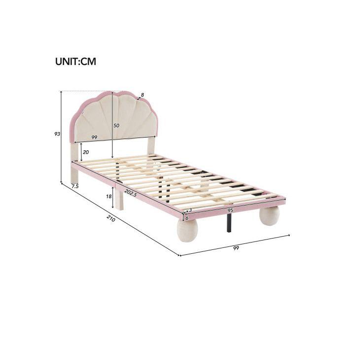 Lit Enfant - MUVOE - 90 X 200 Cm - Beige + Rose - Tête De Lit Lumineuse - Pieds Rembourrés