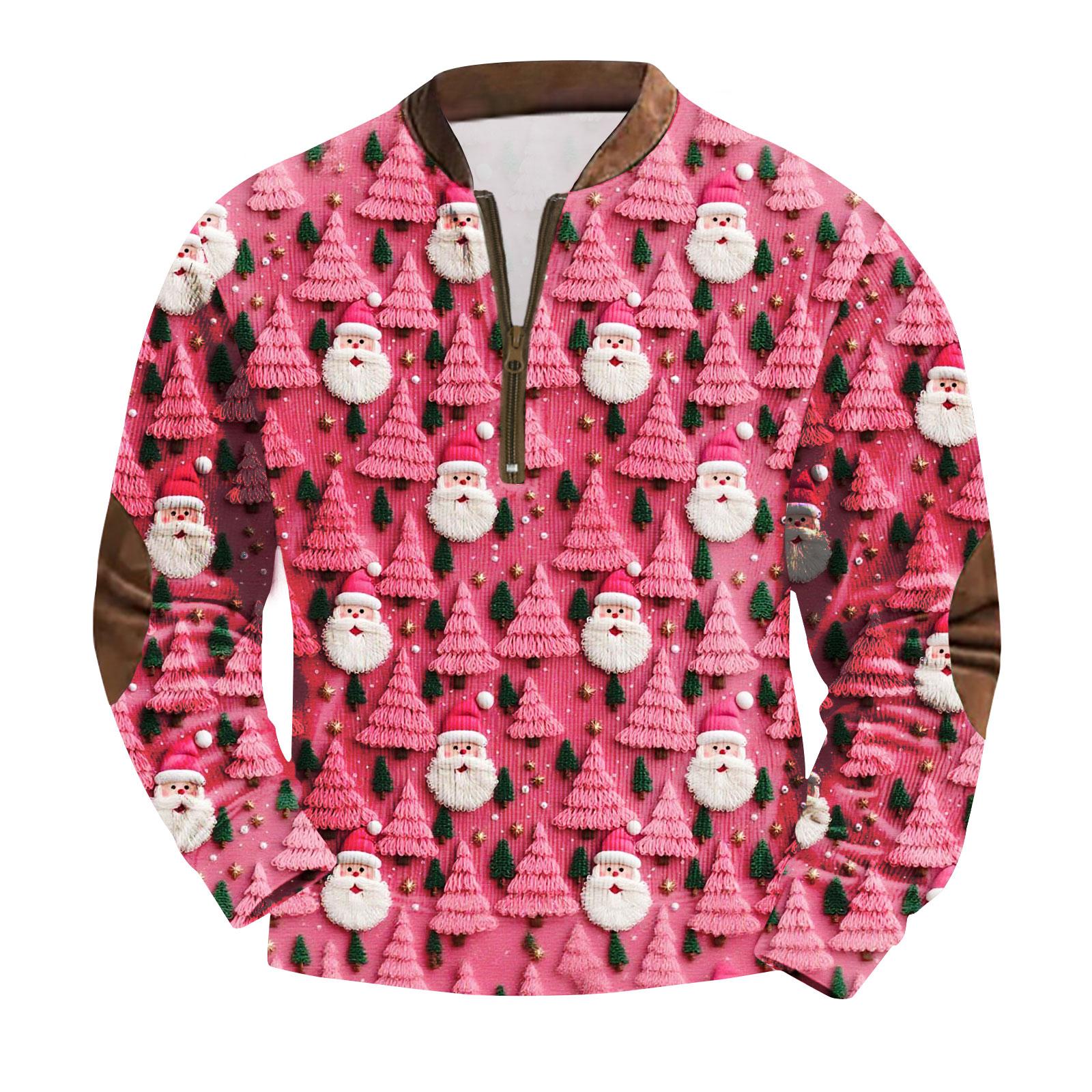 

Мужская модная вельветовая рубашка на молнии с рождественским принтом M розовый