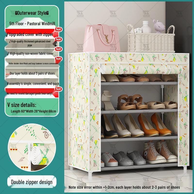 Multi-Layer Indoor Shoe Rack with Curtain