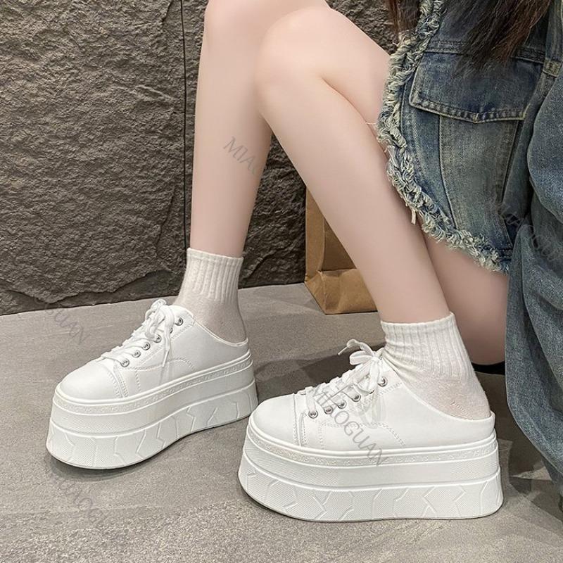Fashion Baotou Sneakers Half Slipper Women Spring Summer Shoes Casual Slip on Thick Bottom Fashion Casual Lazy Women Vulcanize Shoes