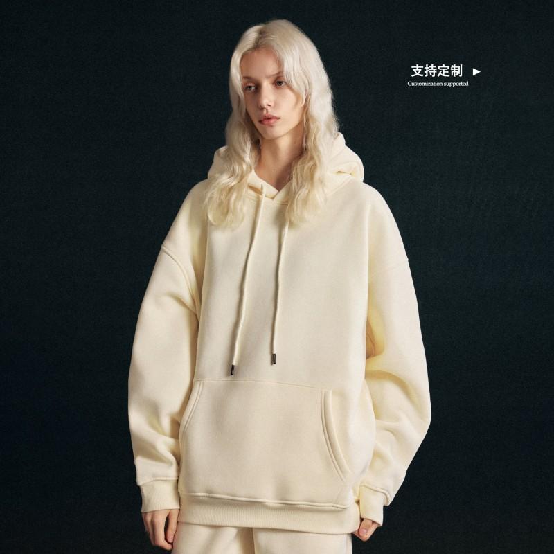 Mens Womens Oversized Hooded Sweatshirt 350g Fleece Lined Casual Winter Pullover Solid Color Streetwear