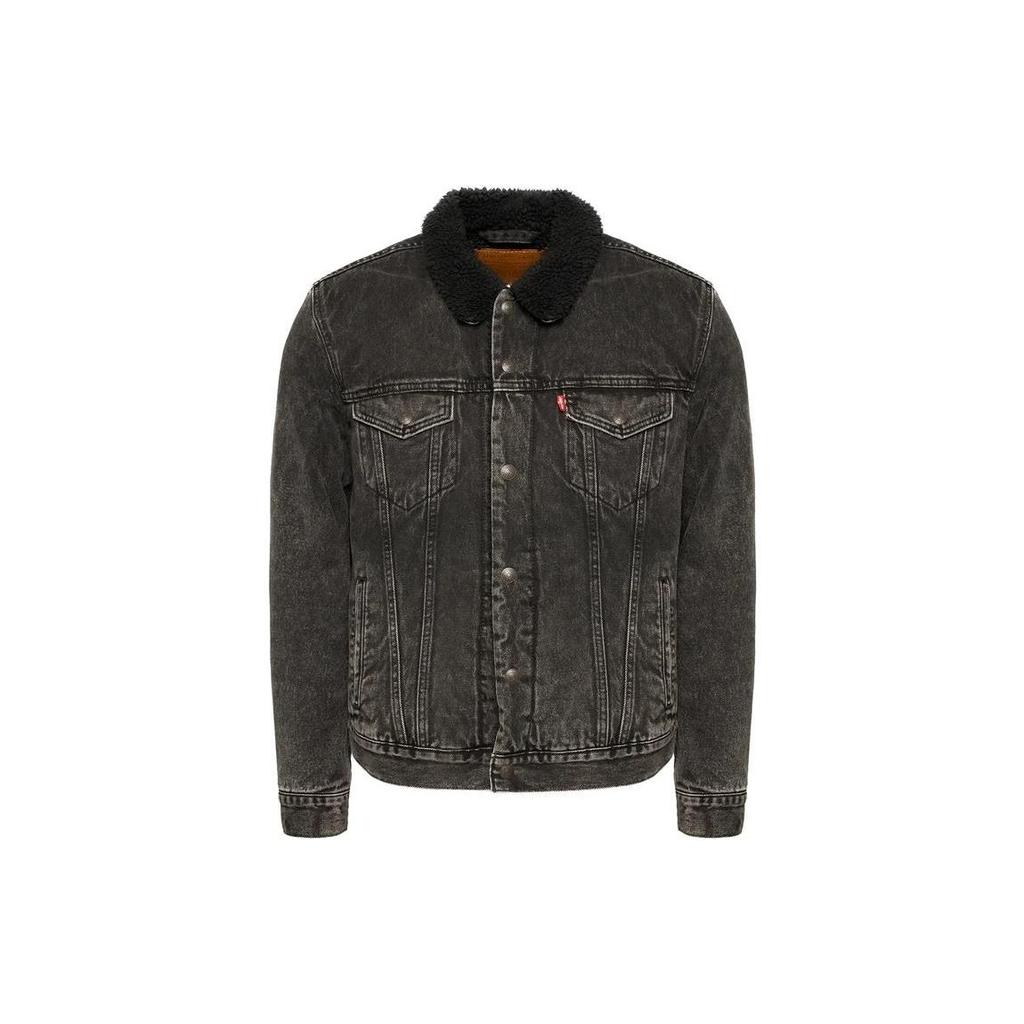 Levis FW22 Single Button Pocket Trimmed Truck Driver Fitted Straight Leg Long Sleeve Denim Jacket Men Jackets Black 16365-0129