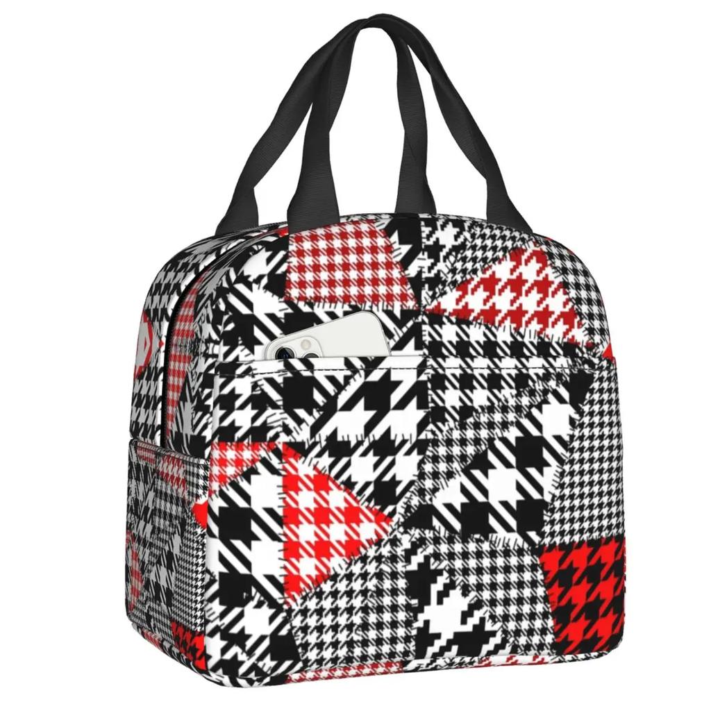 Hounds Tooth Style Houndstooth Insulated Lunch Bags for Work School Dogstooth Waterproof Thermal Cooler Lunch Box Women Kids