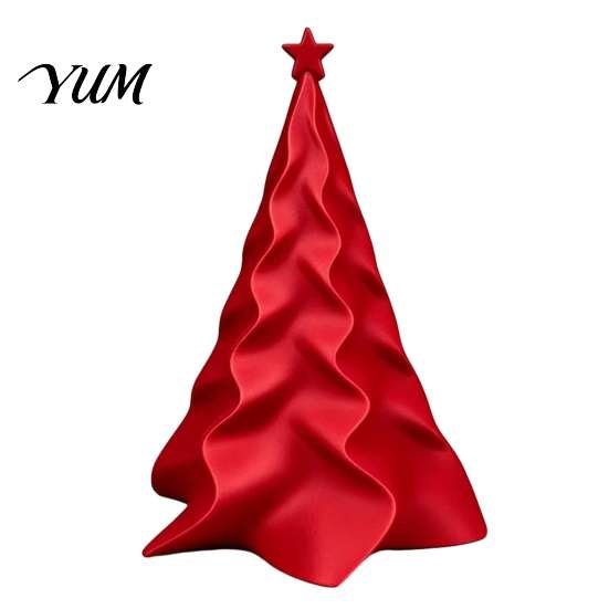 Small Christmas Gift for Friends 3D Printed Pleated Tree Ornament, Wavy Desktop Compact Seasonal Shelf Ornament Decoration with Star Topper