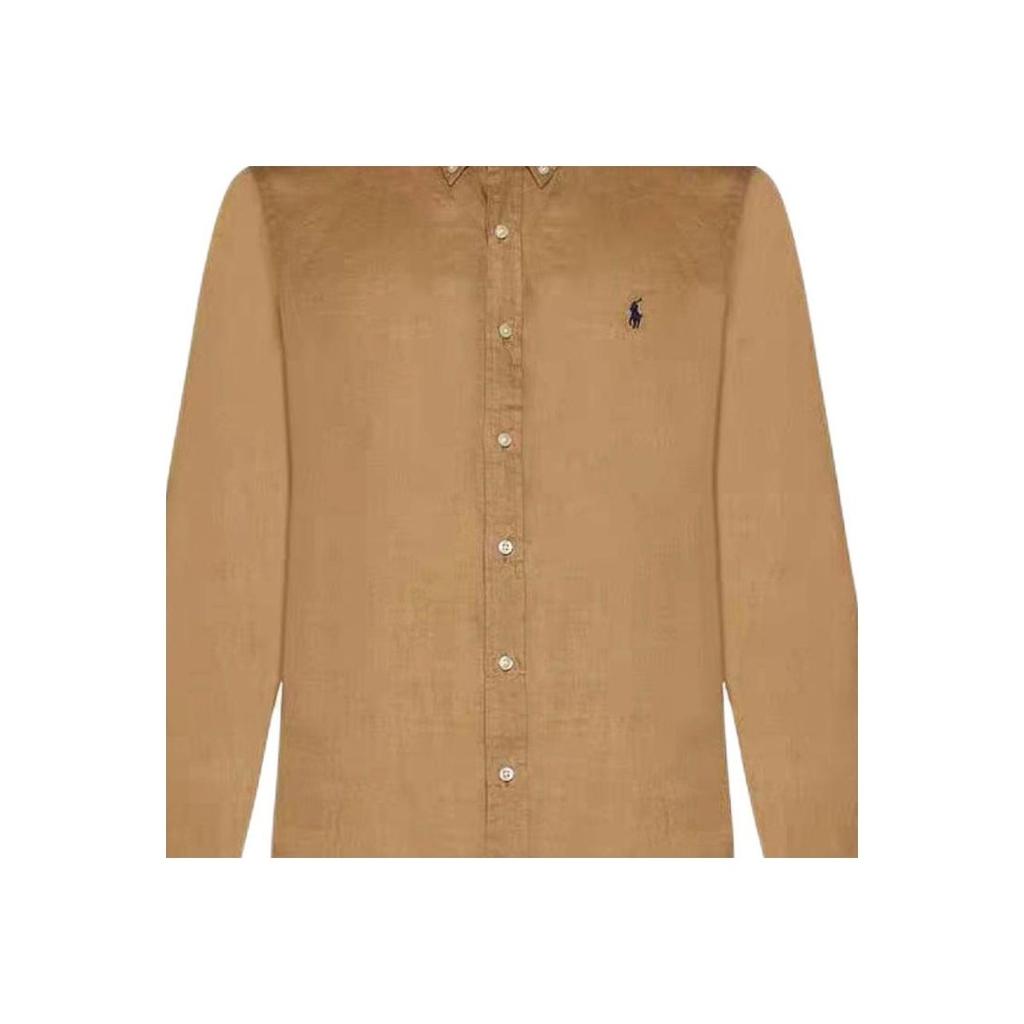 Polo Ralph Lauren Solid Color Polo Collar Logo Embroidered Single-Breasted Long Sleeve Shirt Men shirts Brown 710937402-001