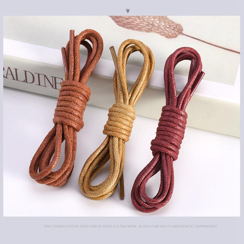 Cotton Waxed Shoelaces Round Oxford Shoe Laces Boots Laces Waterproof Leather Shoelace Length 60/80/100/120/140/180 CM 1Pair