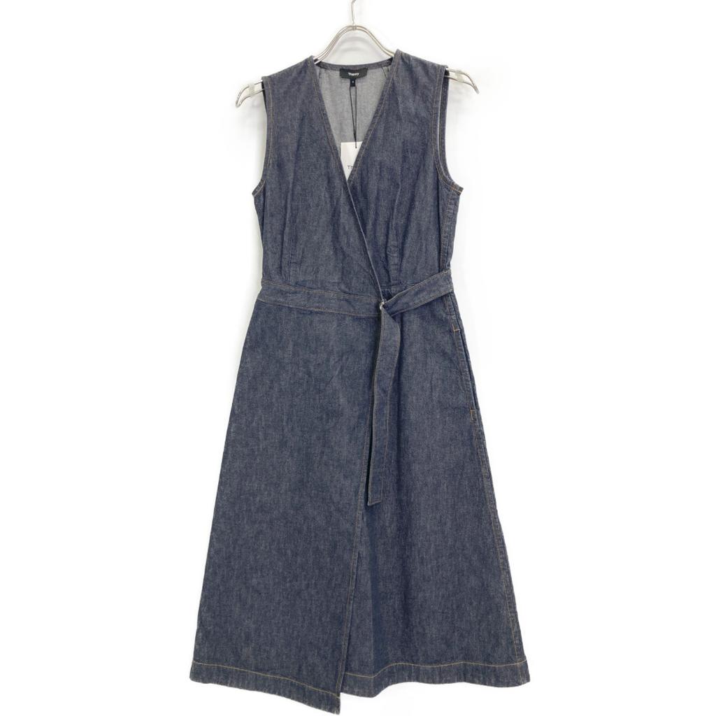 Theory [/25Stainless Steel] 5105207 MOD DENIM SL ALINE WRAP DR Denim Sleeveless Wrap Dress 2 IndigoUsed