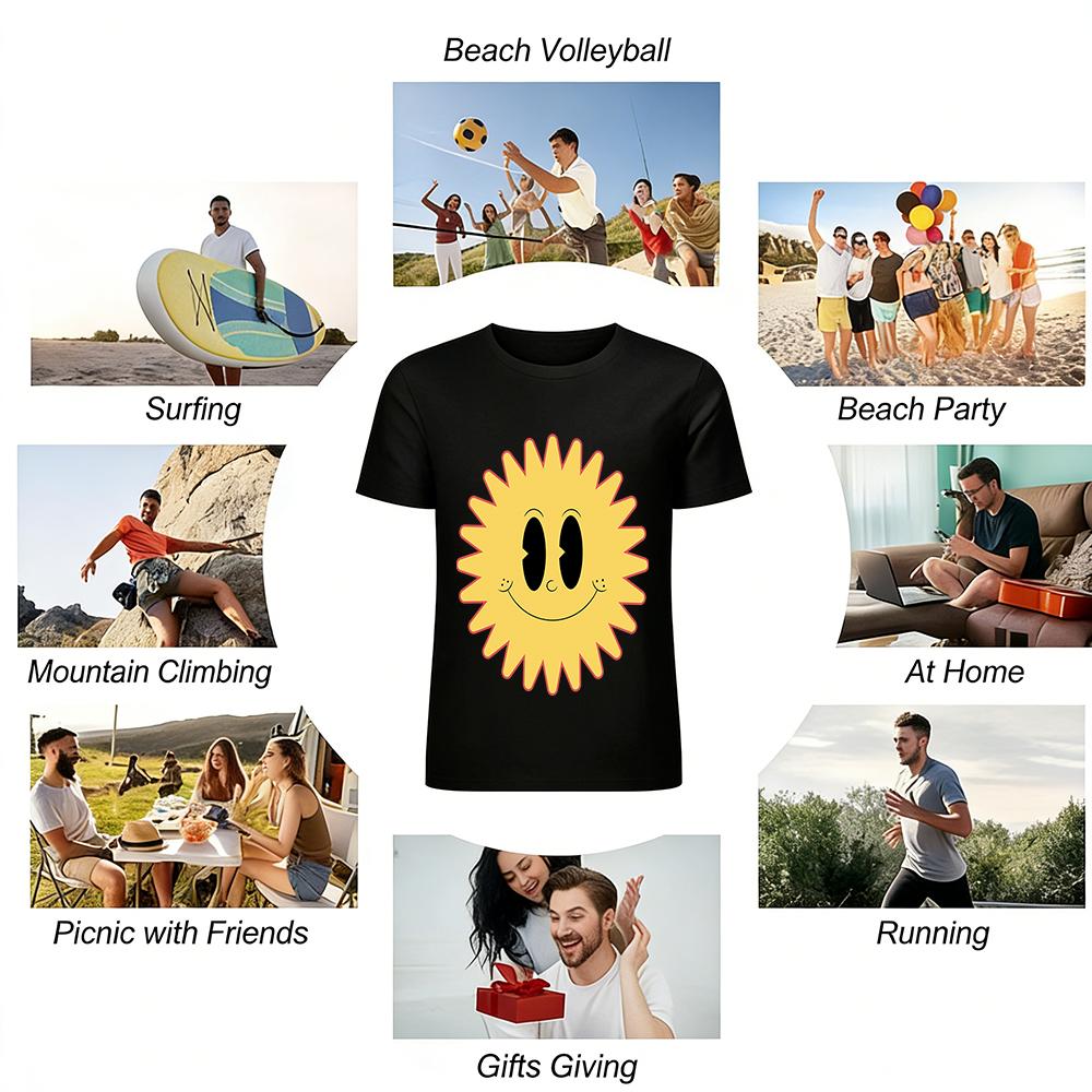 Cartoon Sun Print Unisex Casual T-shirt Summer Fresh Age-reducing Loose Breathable Top Pure cotton T-shirt
