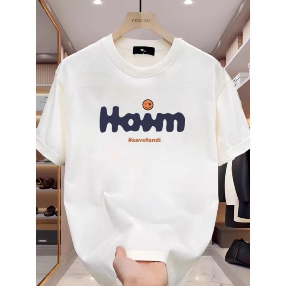Summer Menswear Cotton White Short Sleeve Loose and Simple Top Casual and Comfortable T-shirt