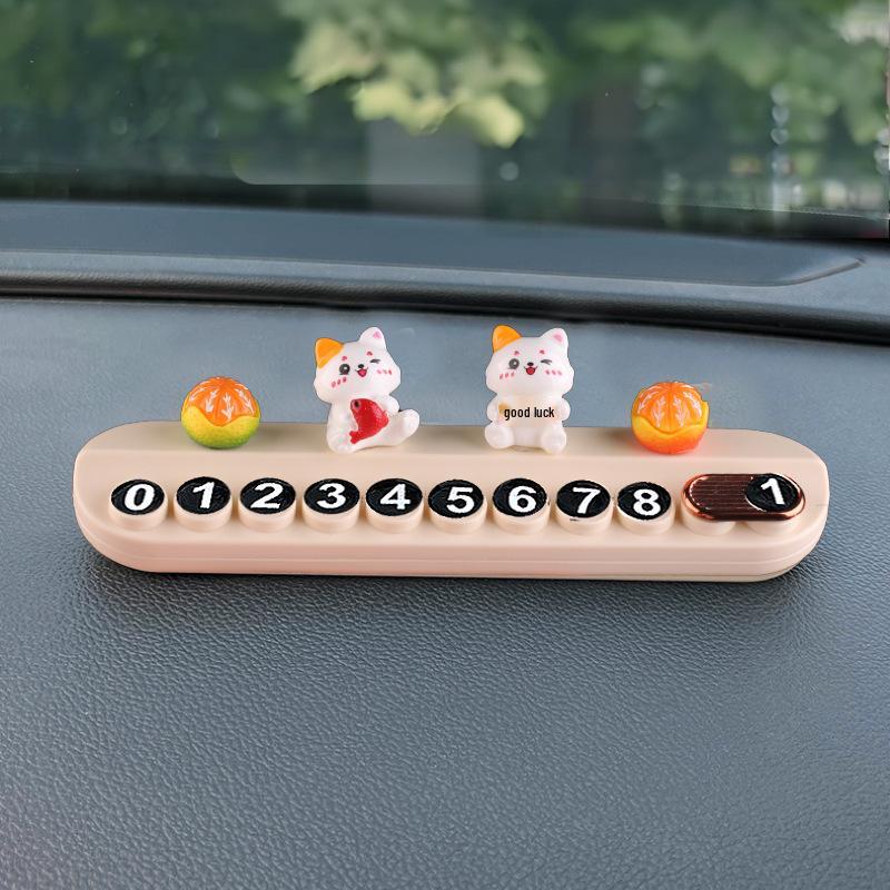 Hidden Phone Number Plate with Lucky Cat Design for Temporary Car Parking