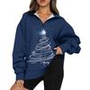 Women's Casual Fashion Long Sleeve  Print Oversize Zip Sweatshirt Top