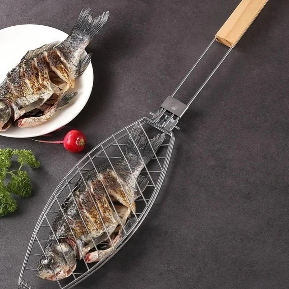 Folding Handle Grilled Fish Net Nonstick Barbecue Mesh Grilling Basket  DIY Cooking