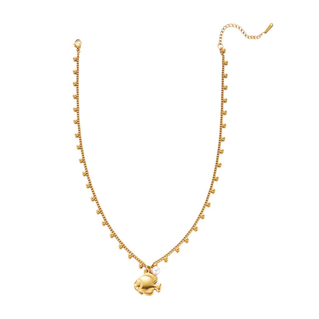 Oceanic Style Stainless Steel Necklace With Pearl And Sun Motif For Vacation Look