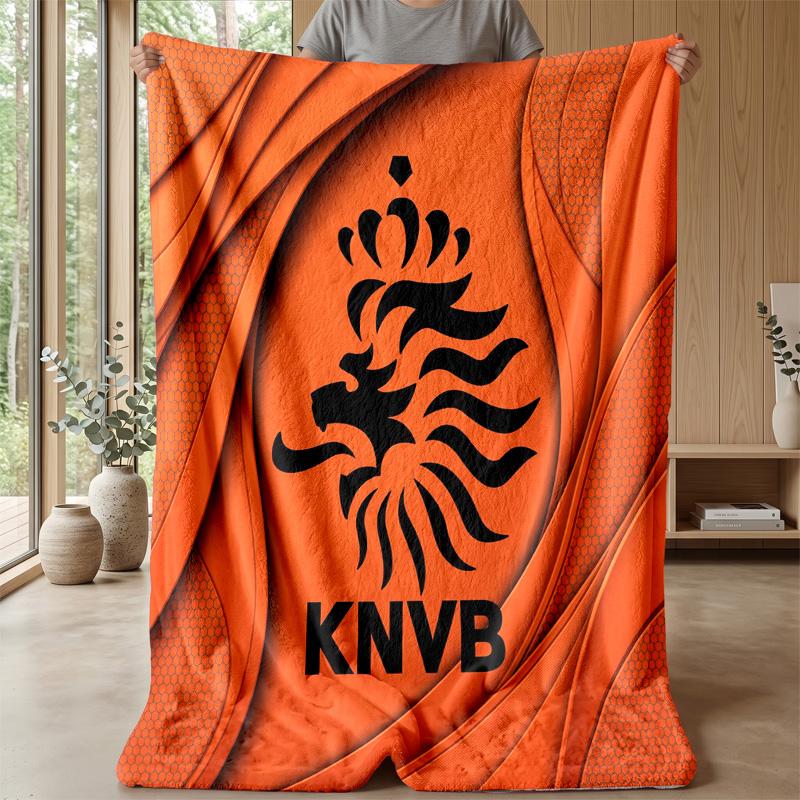 Netherlands Football Printed Flannel Blanket Skin Friendly Warm Decorative Throw for Indoor Couch Bed Daily Use