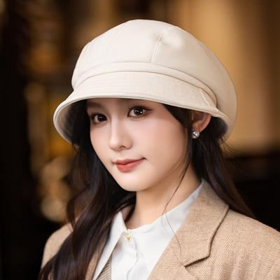 Berretto basco stile pigro coreano per circonferenza testa grande, cappello a maglia, retrò britannico, antivento, da pittore, autunno e inverno, per esterno, antivento