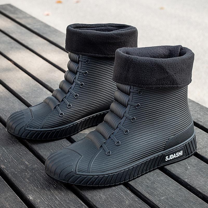 Modische Herren-Regenstiefel, Gummi-Gummistiefel, zum Reinschlüpfen bis zur Mitte der Wade, wasserdichte Arbeitsstiefel, Komfort, rote, rutschfeste Angelschuhe für Herren