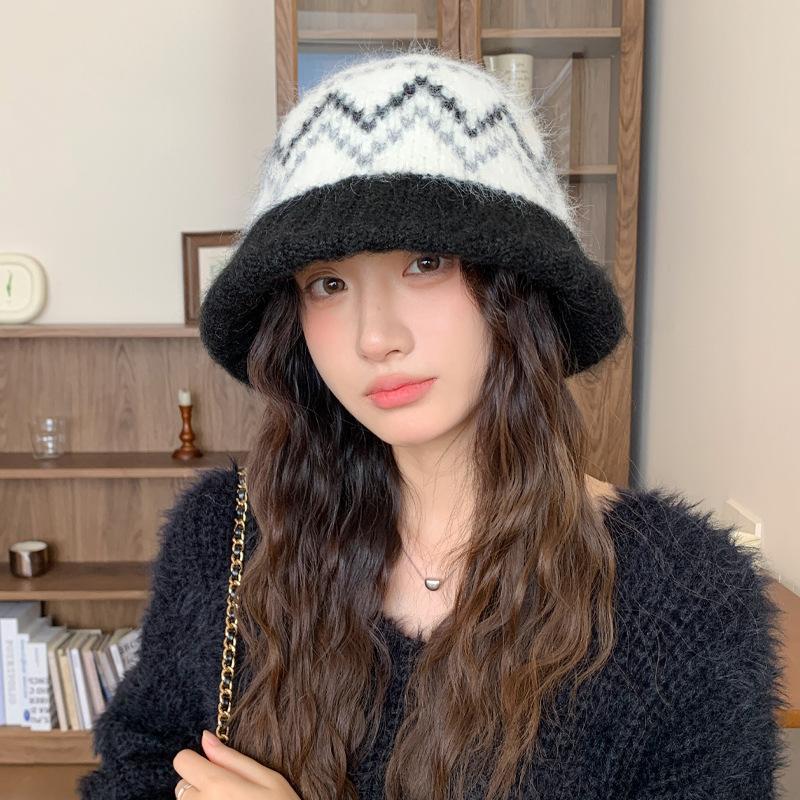 Jacquard Wool Hat Women's Autumn and Winter Cold-proof Fashion Casual Warm Basin Hat Bucket Hat