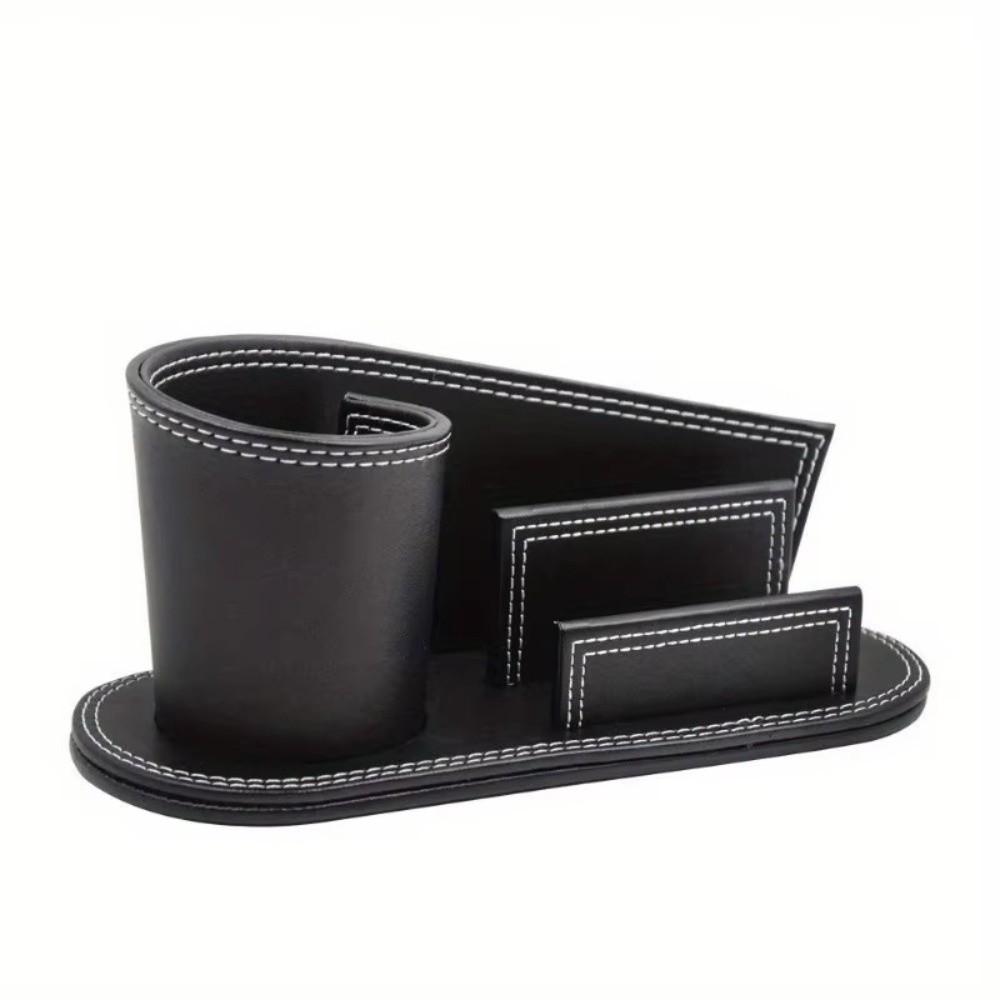 Multifunctional Leather Pen Holder Leather Stationery Storage Box Desk Organization