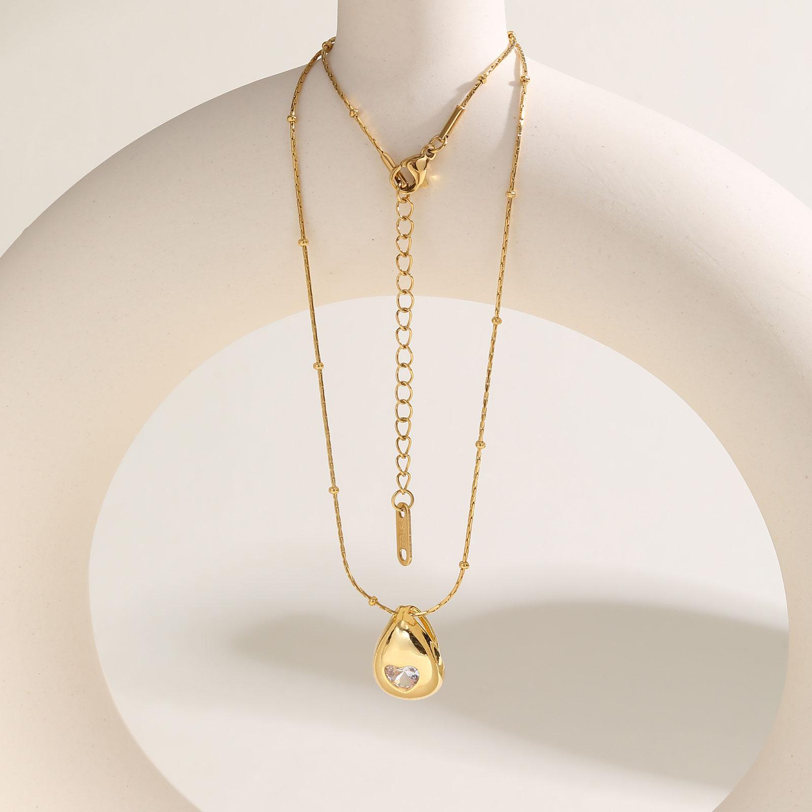 

Elegant Heart-shaped Zircon Water Drop Necklace for Women,Stainless Steel Hammer Round Bead Chain Necklaces,Fashion Jewelry Gift