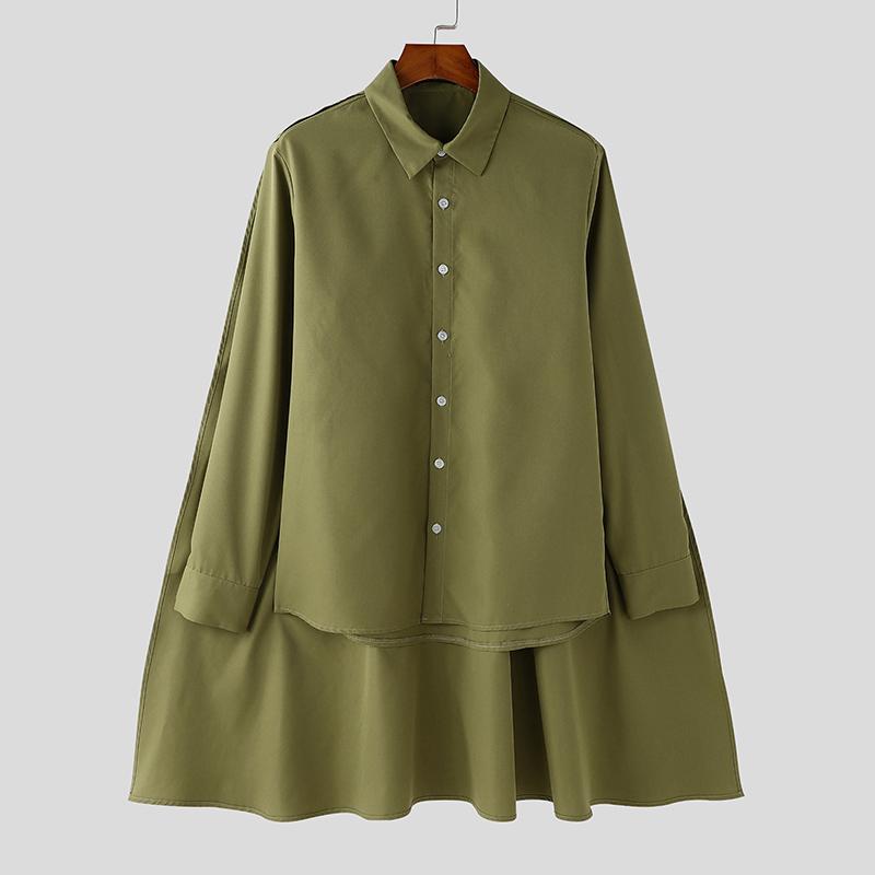INCERUN Camisas irregulares con botones y mangas largas para hombre, de primavera