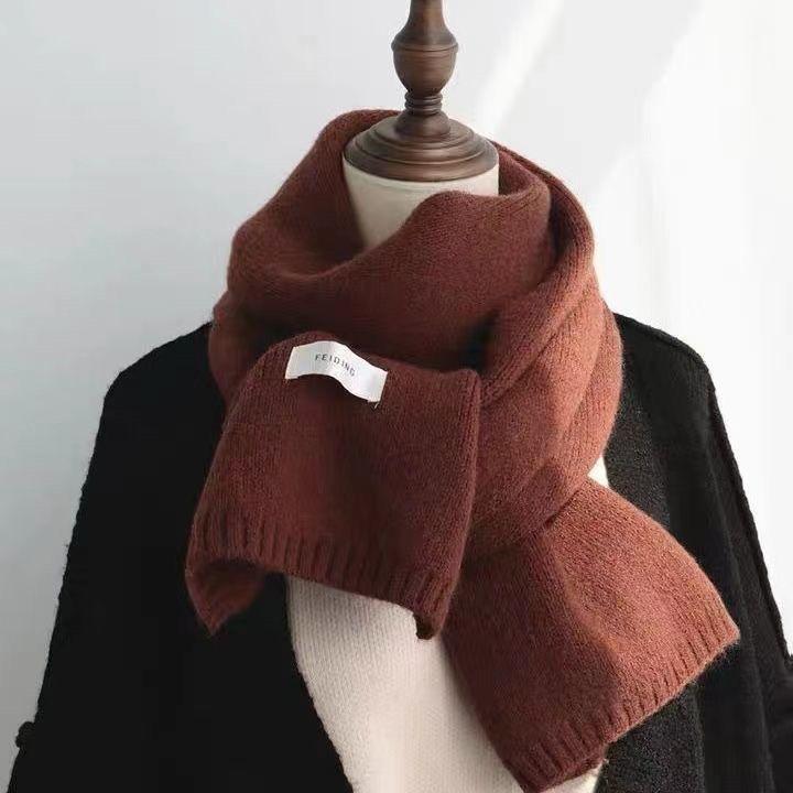Korean Style Solid Color Knitted Wool Scarf - Women's Autumn & Winter Imitation Cashmere Neck Warmer