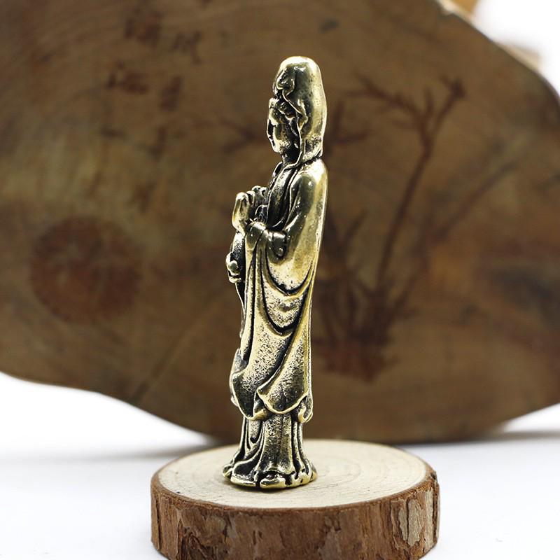 Antique-Style Brass Guanyin & Sakyamuni Buddha Statue Ornament