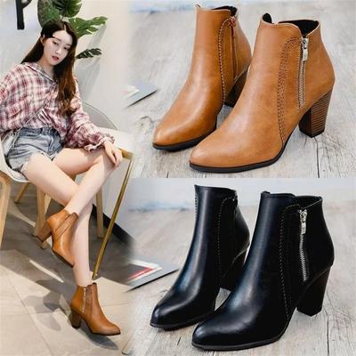 Fashion Women Ankle Boots Fashion PU Leather Boots High Heel 8cm Ladies Shoes Side Zipper Short Boots for Women Shoes 2024