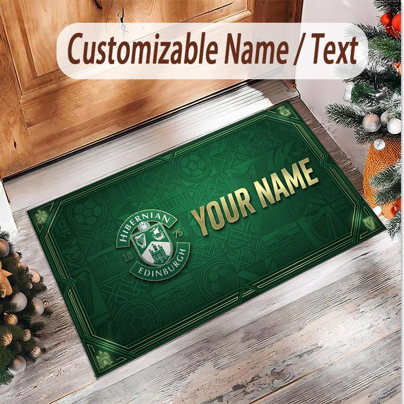 Personalized Crystal Velvet Carpet Hibernian FC Pattern Non Slip Floor Rug
