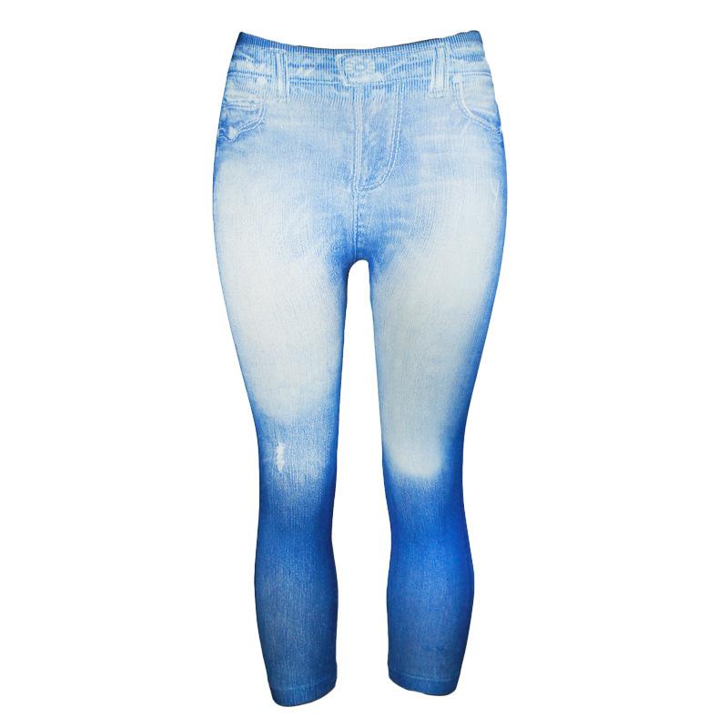 Fashion Leggings Denim Women Print Slim Leggings Faux Jeans Leggings Stretch Printed Short Leggins