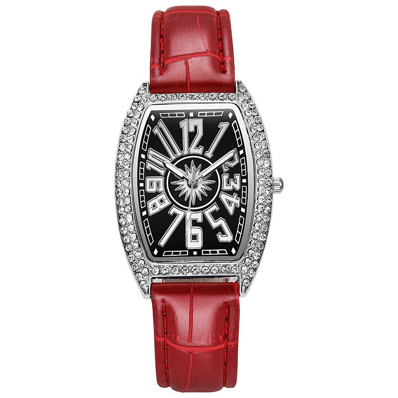 Women Retro Vintage Tonneau Crystal Mutli Color Diamond Inlay Barrel Type Large Digital Facet Wristwatch