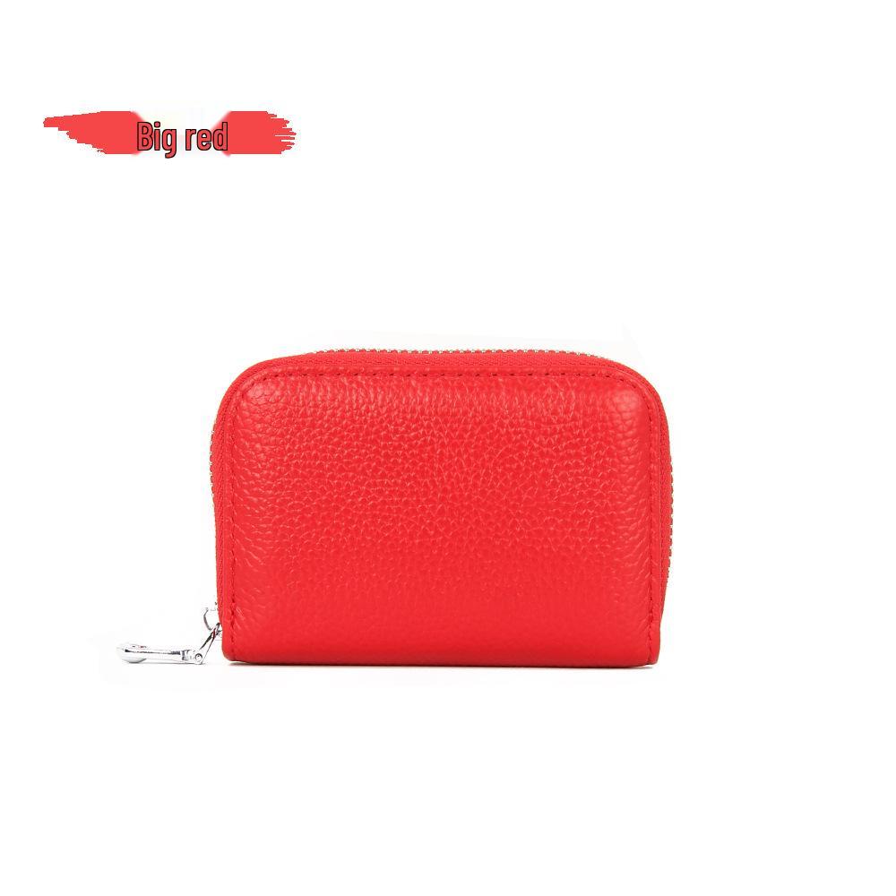 Accordion Top Grain Cowhide RFID Anti-Theft Multi-Card Zipper Leather ID Card Holder