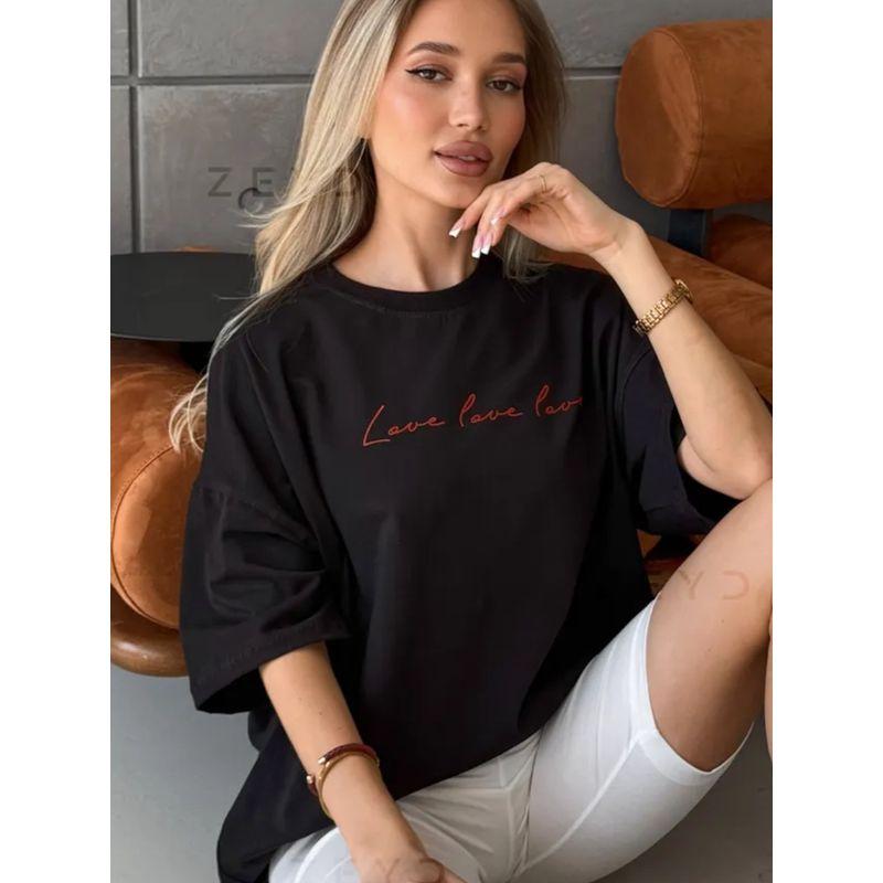 Fashion Summer New Round Neck T-shirt Loose Half-Sleeve Top Letter Printed Loose T-shirt