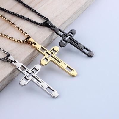 Men's Stainless Steel Cross Pendant Necklace - Hip Hop Style, Non-Fading Titanium Steel Jewelry