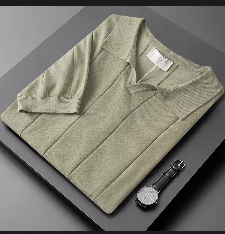 Men's Ice Silk Summer Polo Shirt - Short Sleeve, Solid Color, Multicolor Lapel