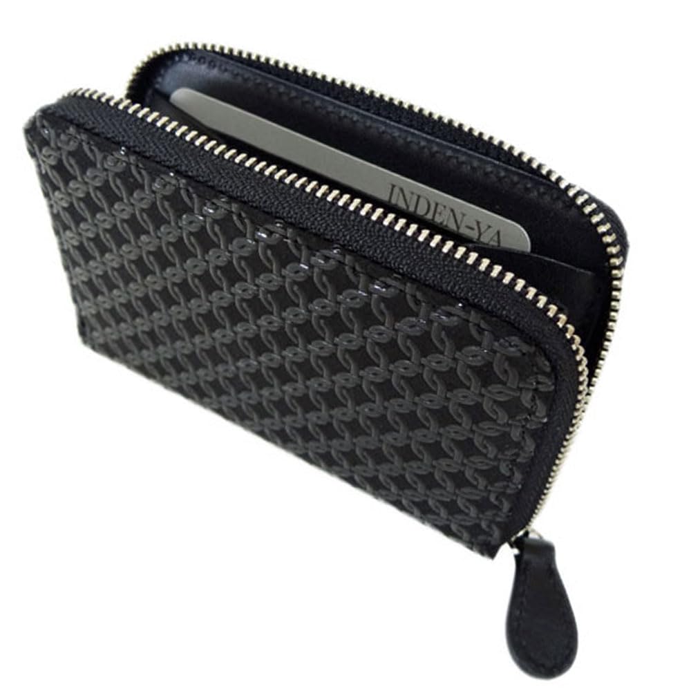 Inden Wallet Zipper Coin Purse 1012 Black Deerskin X Black Lacquer Petite Ring Length X Width 11cm X Thickness 2cm Round Zipper 4 Card Pockets