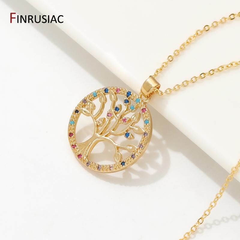 

New Fashion 18K Gold Plated Brass Zircon Life Tree/Christmas Tree/Snowflake Pendants Necklaces For Women s Christmas Gifts