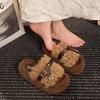 Thick-soled heightening fluffy slippers outer wear 2025 autumn and winter new belt metal buckle women's shoes home plush one-word drag