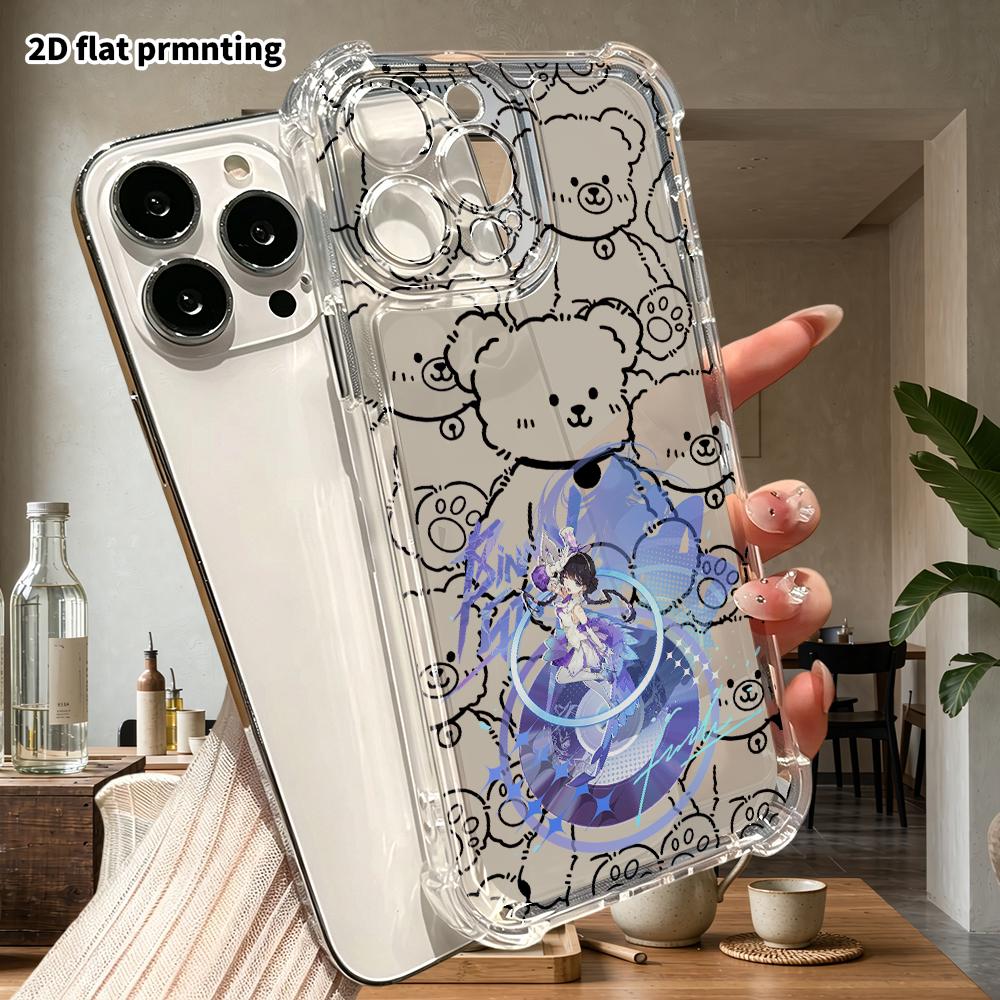 Phone Case: 2D flat suitable for iPhone 18 17 16 15 14 13 Pro, transparent four corner shockproof protective case, braided girl, Christmas and Hallowe