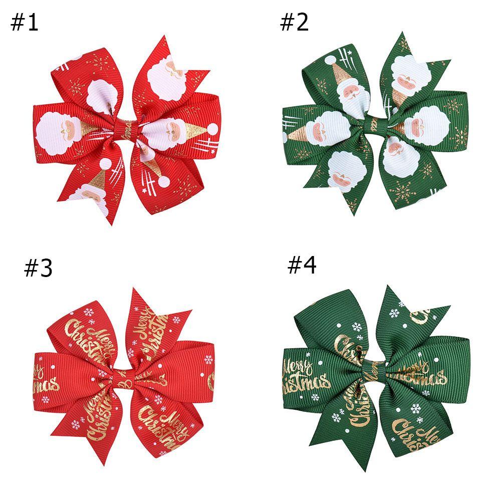 Christmas Barrettes Hair Accessories Printed Hair Clip Christmas Hair Bow For Kids Girls With Clip