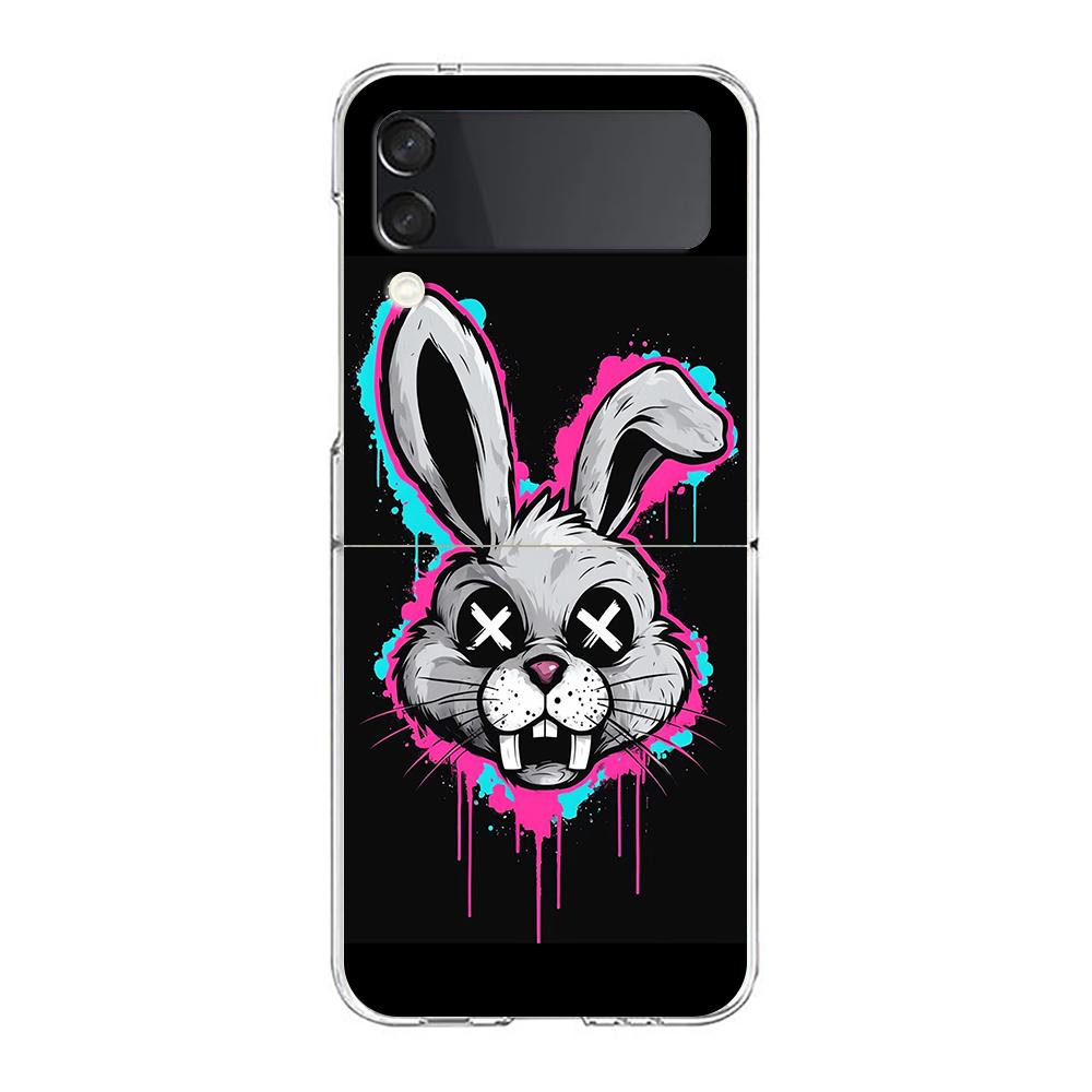 Phone Cover For Samsung Galaxy Z Flip 6 5 4 Case Transparent For Samsung Z Flip 3 Hard PC Foldable Shell Cute Graffiti Rabbit