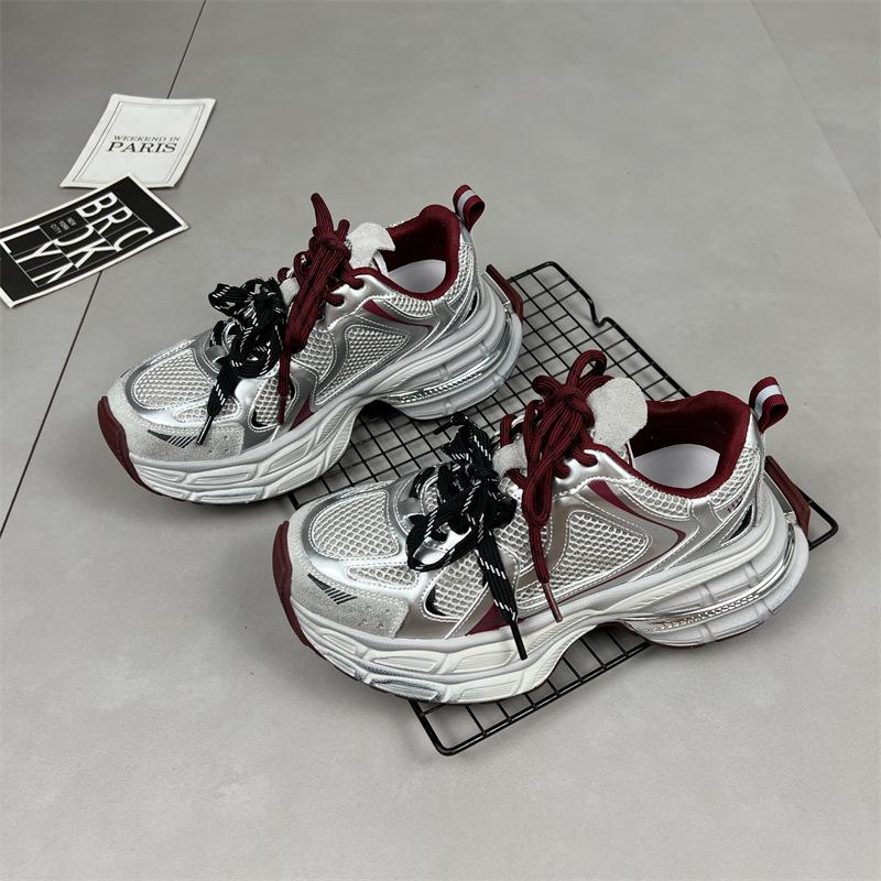 

Leather double shoelaces dad shoes women s autumn new mesh breathable lightweight versatile platform casual sports shoes 40