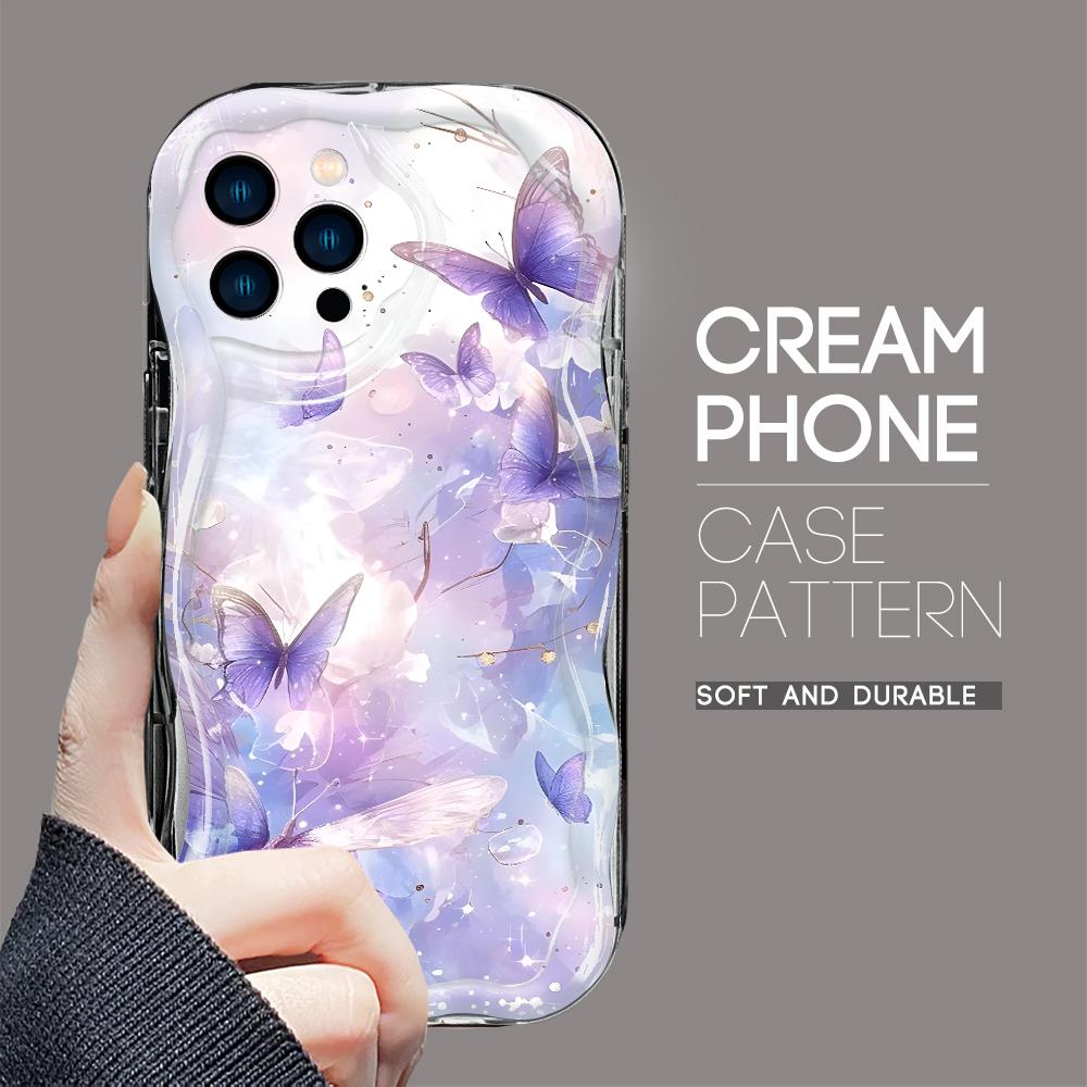 For iPhone 16 15 14 13 12 Pro Max Samsung S24 Ultra S23 S22 Plus Redmi Note 13 Pro Cartoon Butterfly Pattern Soft Wavy Edge Shockproof Phone Case
