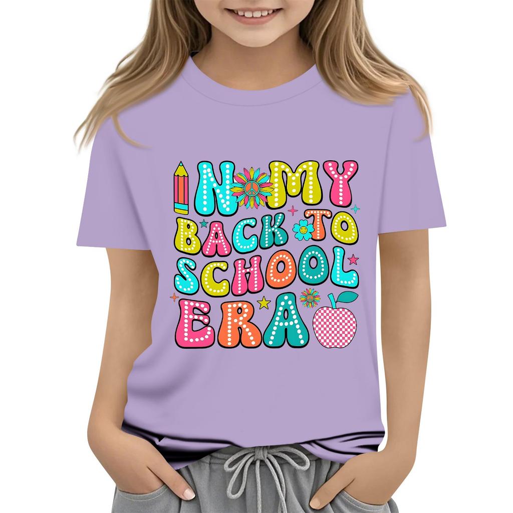 Children's Casual and Fashionable Round-Neck Printed Short-Sleeve Top for Back-to-School