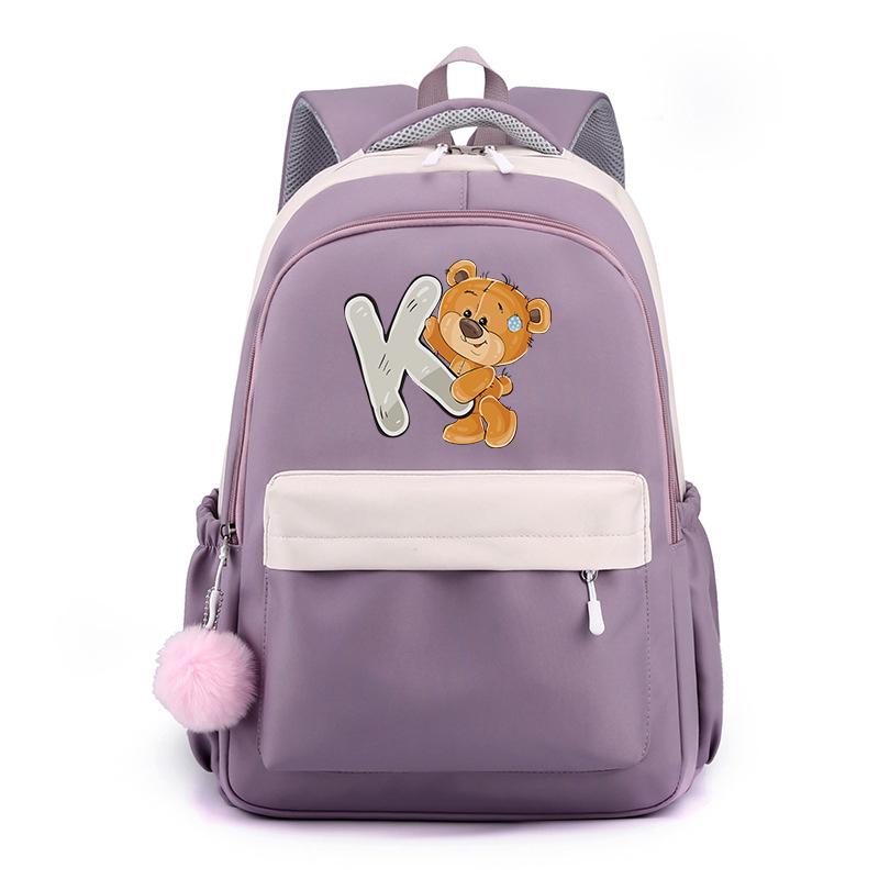 Zaino in Tela Stampata Orsetto 26 Lettere dell'Alfabeto Inglese Cartella Scolastica Zaino Kawaii per Ragazza Zaino per Libri Borsa Scolastica Studente Regalo Teen