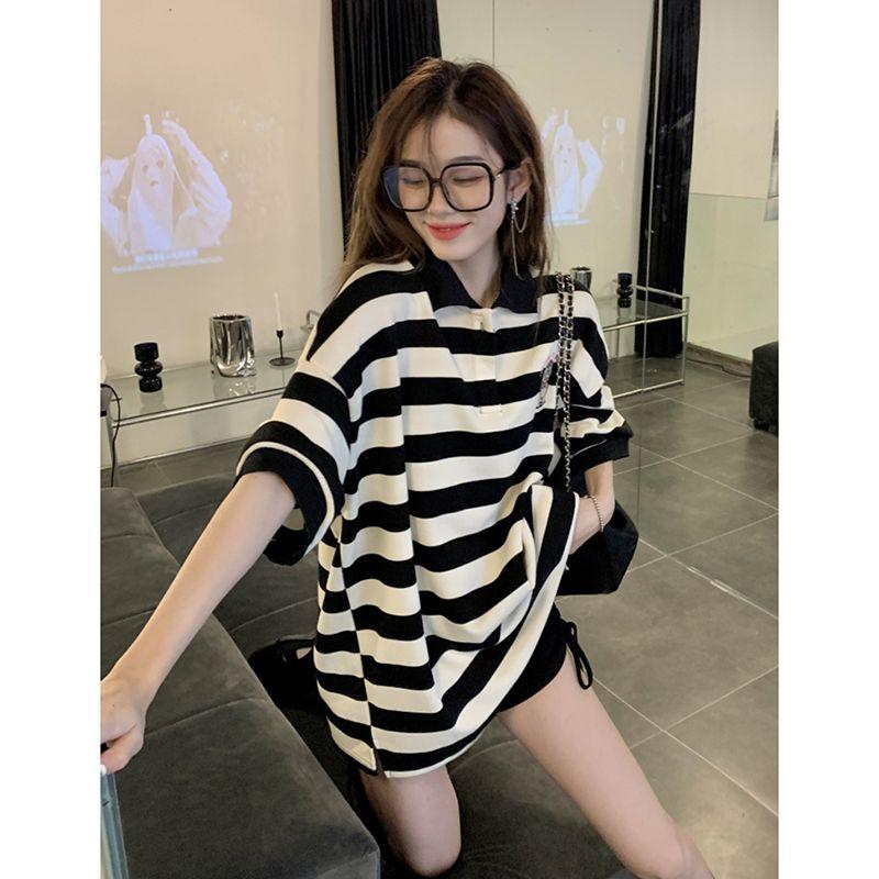 

Поло низ отсутствует Оверсайз Свободная Футболка с коротким рукавом Black and white stripes XL