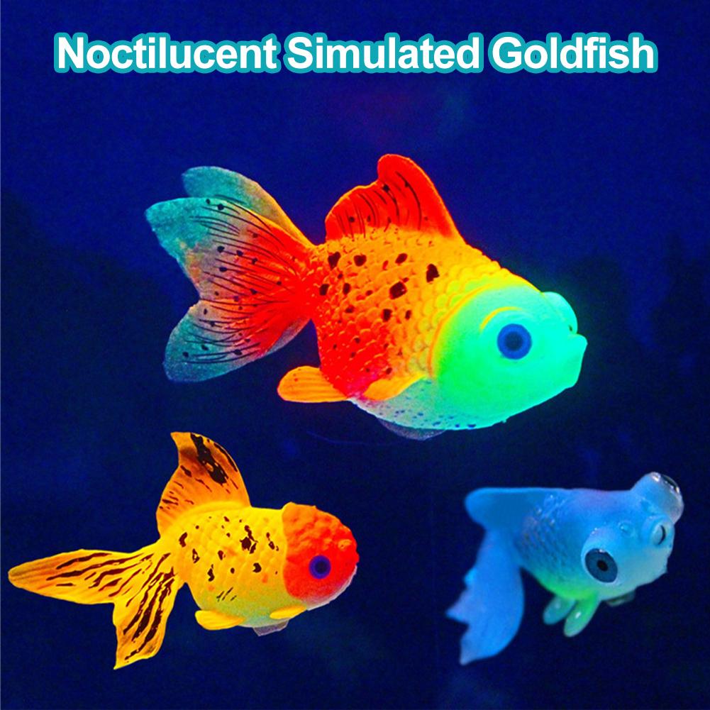 Glow In The Dark Artificial Aquarium Fishes Realistic Moving Floating Colorful Goldfish Fake Fish Ornament For Tank 7pc/lot