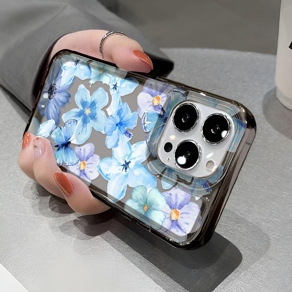 Blue Flowers Phone Case For Iphone 17 16 15 14 Plus 13 12 11 Pro Max Back Cover 16 17 Air Soft Phone Case Cover Shell